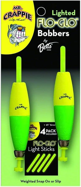 Mr. Crappie Lighted Flo Glo Bobber 2 1/2" Cigar Y/G 2 pk