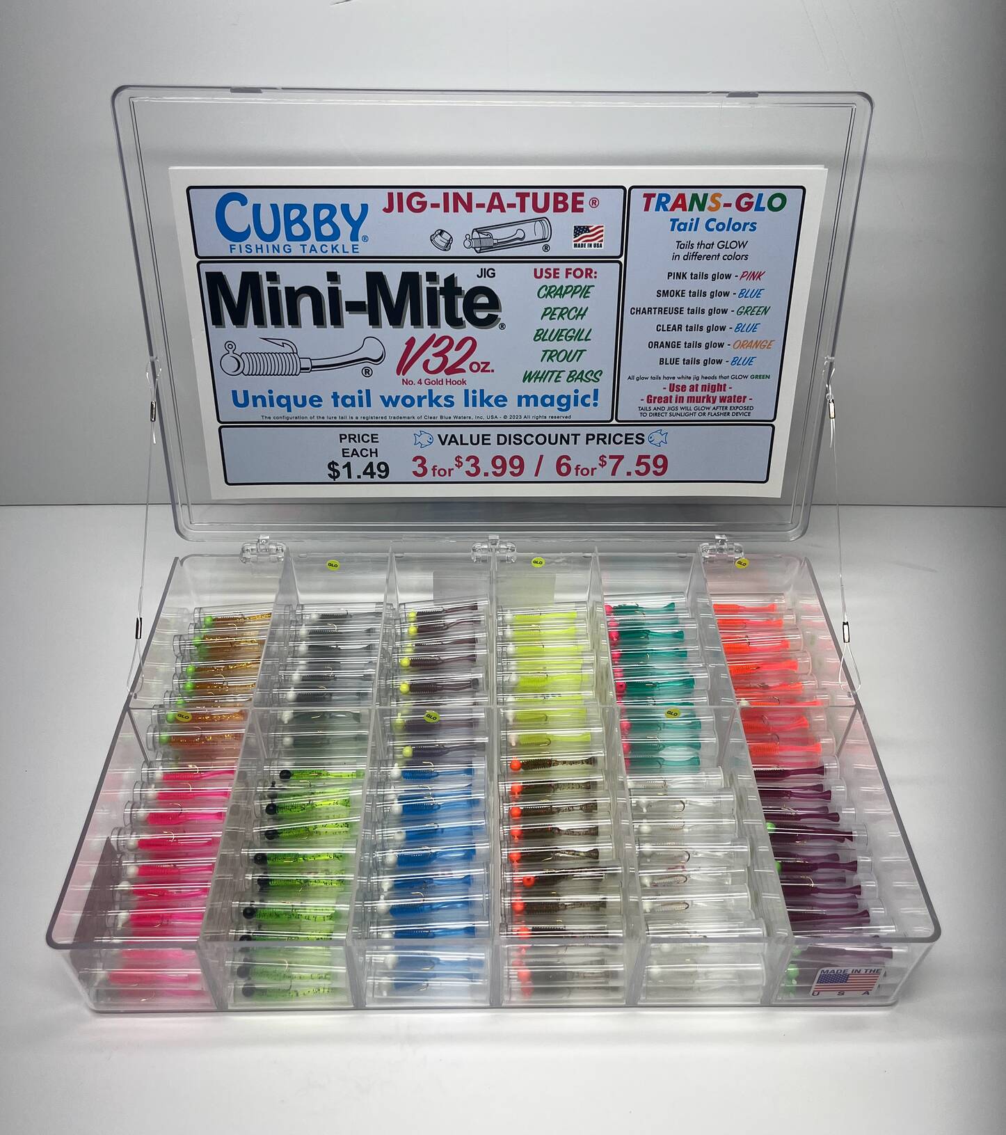 Mini-Mite Jig Counter Glo Display 240pcs (20 jigs each of 12 colors)