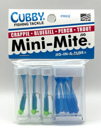 MINI-MITE JIG IN A TUBE JIG & TAIL PACK - 3 Jigs & 8 Tails 1/32 OZ