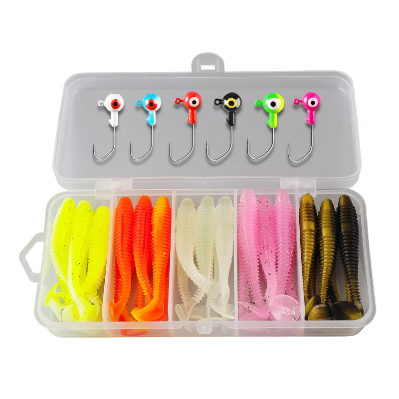 37-Piece Soft Plastic Swimbait & Jig Head Fishing Lure Kit with Tackle Box