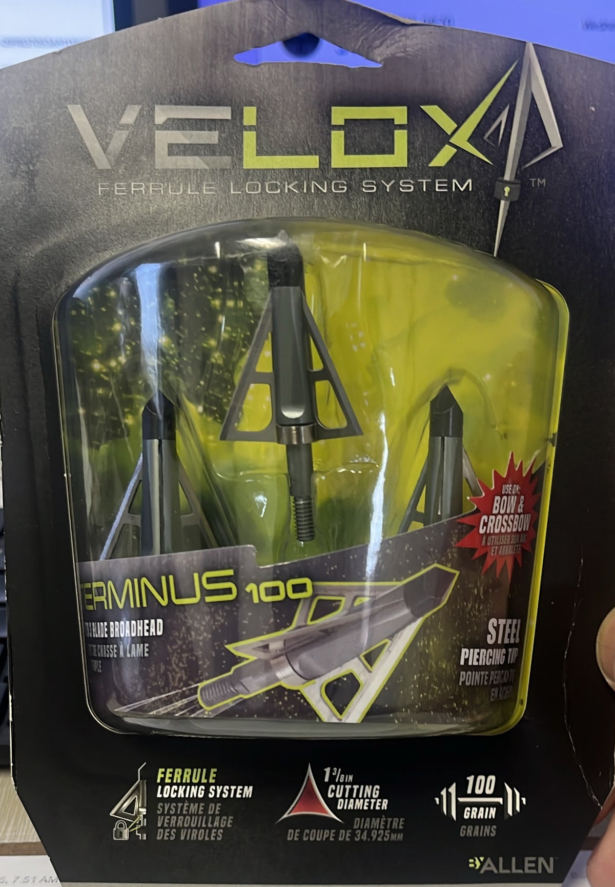 Allen CX Terminus 100 Three Blade Crossbow Broadhead 14693