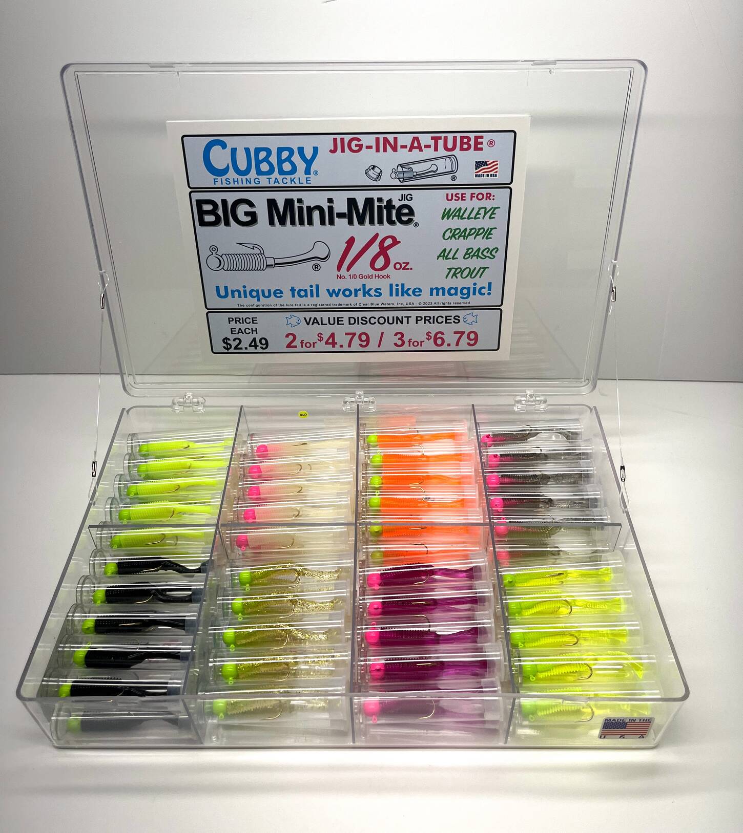 Big Mini-Mite Jig Counter Display 80pcs (10 jigs each of 8 colors) 1/8